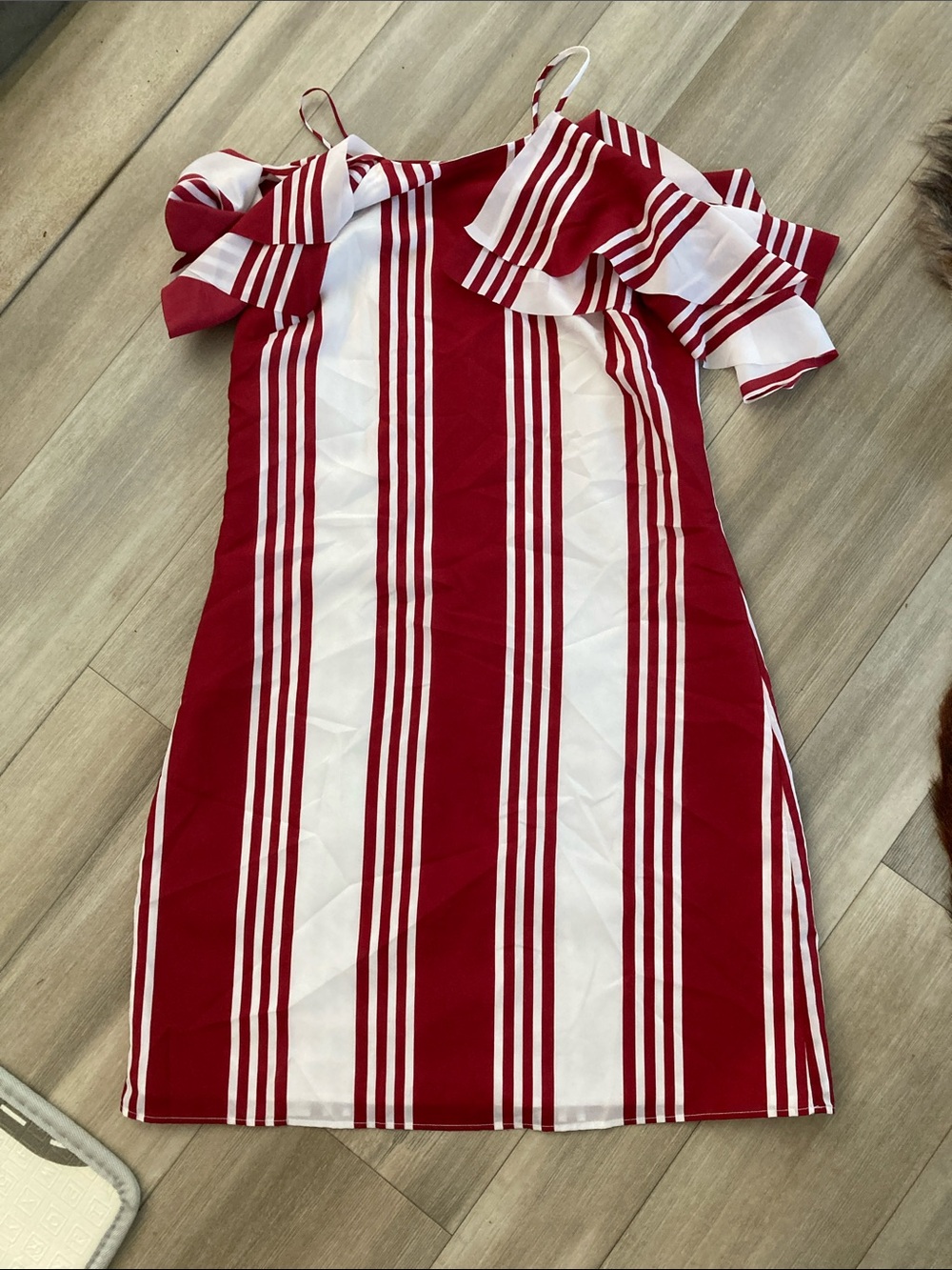 Banana Republic Red and White Striped Cold-Shoulder Dress